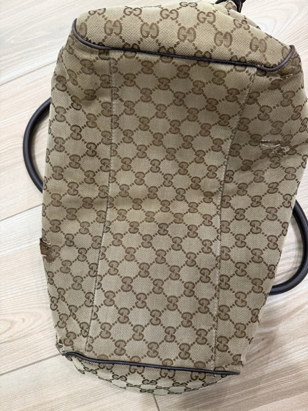 Gucci Brown GG Canvas Tote with Black Leather Trim - Picture 5 of 6